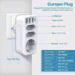 Multiprise murale avec port usb - c et prise standard din, adaptateur secteur 4000w, adapt�e � une utilisation ...