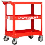 Mw tools ? chariot desserte d'atelier 3 plateaux avec roulettes ? acier rouge ? 2 roues fixes et 2 roues ...