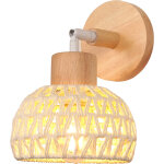Norcks - applique murale int�rieure 15cm lampe murale r�glable en bois et rotin r�tro e27 luminaire applique ...