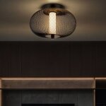 Nowa - plafonnier lampe de salon grille industrielle noire led d 35 cm