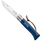 Opinel - couteau baroudeur n�8 - lame 8. 5 cm bleu avec lien en cuir