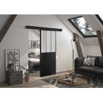 Optimum - kit porte coulissante atelier noir + rail 2 amortisseurs + cache rail dcor assorti - verre ...