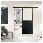 Optimum - kit porte coulissante atelier noir vitre claire + rail 2 amortisseurs + cache rail décor assorti ... Optimum - kit porte coulissante atelier noir vitre claire + rail 2 amortisseurs + cache rail décor assorti ...