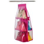 Organisateur de sacs  main qui s'accroche  la penderie placard avec 6 poches couleur: fuchsia