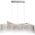 Orphelia luminaire suspendu  deux barres courbe  led, chane argente, effet cascade, chrome poli, ...