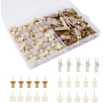 Ot de 200 punaises en bois - 5 styles - mini punaises avec bo�te - pour travaux manuels, panneau de li�ge, ...