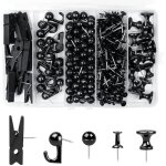 Ot de 200 punaises en bois - 5 styles - mini punaises avec bo�te - pour travaux manuels, panneau de li�ge, ...