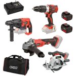 Oxeo - pack bricolage easy full perfo / perceuse / meuleuse / scie circulaire - 2 batteries 4ah et chargeur ...