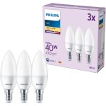 Pack de 3 ampoules led e14 format flamme, 40w, blanc chaud - philips