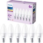 Pack de 6 ampoules led e14 format flamme, 40w, blanc chaud - philips