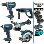Pack makita premium 5 machines 18v 5ah: perceuse ddf482 + meuleuse dga504 + perforateur dhr202 + visseuse ...