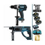 Pack makita power pro 18v: perceuse 91nm ddf458 + perforateur 2j dhr202 + 3 batt 5ah + sac makita
