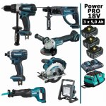 Pack makita power pro 7 outils 18v : ddf458 + dhr202 + dtd152 + dga504 + dss610 + djr186 + deadml805 ...