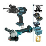Pack makita premium pro 18v 5ah: perceuse  percussion 91nm dhp458 + meuleuse 125mm dga506 + 2 batteries ...