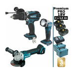 Pack makita premium pro 18v 5ah: perceuse  percussion 91nm dhp458 + meuleuse 125mm dga506 + lampe + ...