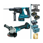 Pack makita premium pro 18v 5ah: perforateur burineur 2j dhr243 + meuleuse 125mm dga506 + 2 batteries ...