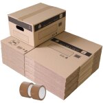 Lot de 40 cartons d�m�nagement pour livres avec poign�es - 18l, charge max 5kg - made in france + 2 adh�sifs ...