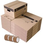 Lot de 60 cartons d�m�nagement pour livres avec poign�es - 18l, charge max 5kg - made in france + 3 adh�sifs ...