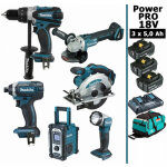 Pack power pro makita 6 outils 18v: perceuse ddf458 + visseuse � choc dtd152 + meuleuse dga504 + scie ...