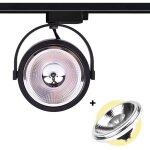 Pack projecteur rail monophasé + ampoule led ar111 gu10 - blanc chaud - noir Pack projecteur rail monophasé + ampoule led ar111 gu10 - blanc chaud - noir