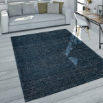 Paco home tapis de salon poils ras design mouchet� moderne en anthracite bleu gris 200x290 cm