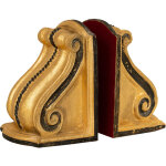 Biscottini - paire de serre - livres en bois avec finition antique à la feuille d'or et noir made in ... Biscottini - paire de serre - livres en bois avec finition antique à la feuille d'or et noir made in ...