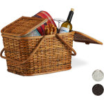 Panier de pique - nique  couvercle tress tissu anses grande corbeille transport fait main rotin brun ...