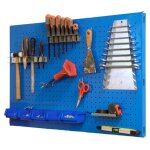 Panneau mural perfor porte outils, jeu de 8 crochets, 400x1200x35 mm, bleu - simonwork - simonrack