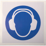 Panneau obligation, avec pictogramme : serre - tte antibruit obligatoire, auto - adhsif, en vinyle ...
