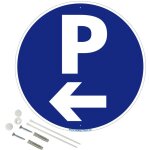 Parking fl�che � gauche panneau de signalisation rond en aluminium pr�perc� avec kit de fixation complet ...