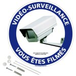 Vid�o surveillance vous �tes film�s panneau de signalisation rond en pvc rigide pr�perc� avec kit de ...