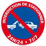 Panneau stationnement interdit. disque interdiction de stationner autocollant rouge et bleu. sticker ...
