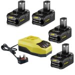 Pdstation - lot de 4 batteries de rechange ryobi 18 v p108 p102 5. 5 ah et chargeur p117, compatibles ...