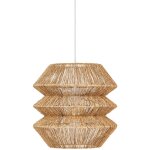 Pegane - lampe suspendue, suspension luminaire en bois coloris beige et m�tal blanc - diam�tre 38 x hauteur ...