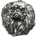 P�kinois - broche chien plaqu�e argent, �pingle �l�gante, bijou de revers par art - dog