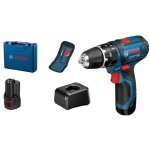 Perceuse  percussion sans fil bosch gsb 12v 15, 2x 2. 0ah, gal 12v 20, kit d'accessoires, coffret