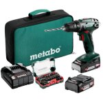 Metabo perceuse - visseuse sans fil bs 18 2x 2, 0 ah + chargeur + jeu d'embouts en sacoche