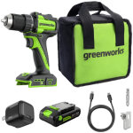 Perceuse - visseuse brushless 24v greenworks - 45nm - batterie 2, 0ah et chargeur - dd345a1