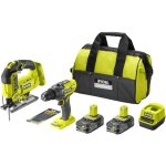 Ryobi - perceuse - visseuse  percussion 18v one + - scie sauteuse pendulaire - sac de rangement - 2 ...