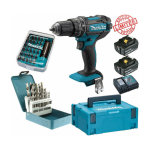 Perceuse visseuse � percussion makita 18v 62nm dhp482 + 2 batt 5 ah + 30 embouts de vissage + 18 forets ...