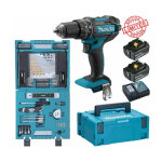 Perceuse visseuse � percussion makita 18v 62nm dhp482 + 2 batt 5 ah + coffret 104 accessoires de per�age ...