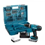 Perceuse visseuse � percussion makita hp457dwe10 + kit d'accessoires - 18v - 1. 5ah