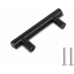 10x poignes de porte en acier inoxydable poignees meubles placard avec vis - noir & entraxe 64mm