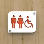 Pictogramme toilettes pmma - plaque porte design blanc personnalisable - 20x15 cm, 2 plaques superposes, ...