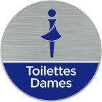 Pictogramme toilettes dames (q0466). - plaque aluminium bross� - diam�tre 83 mm