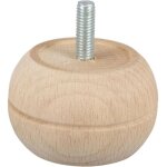 Pied de meuble, boule fixe m8 en pin brut, diamtre 52mm x hauteur 60mm.