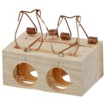 Piège à souris à deux trous en bois et métal, facile à installer et capture efficace des rongeurs. Piège à souris à deux trous en bois et métal, facile à installer et capture efficace des rongeurs.