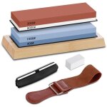 Pierre � aiguiser - ensemble aiguiseur de couteau professionel 400 / 1000 3000 / 8000 avec base en bambou ...