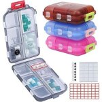 Pilulier de voyage 4 pi�ces + 96 �tiquettes de tranches, petit organiseur de pilules portable pour un ...