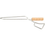 Pinces � feu en acier inoxydable robuste avec manche en h�tre long et large pour bbq et chemin�e